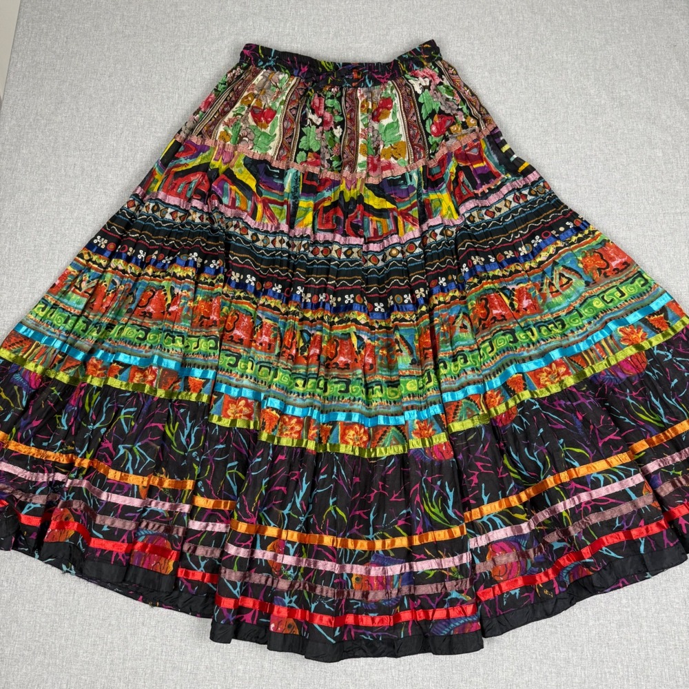 TravelSmith Multi Color Cotton Ribbon Boho Maxi Skirt Medium - Picture 11 of 14
